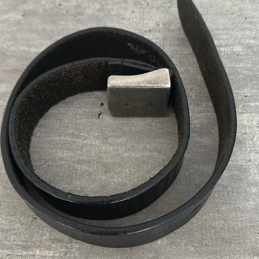Armani Jeans Black Leather Belt with Metallic Buckle